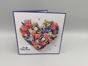 Muttertagskarte in Serviettentechnik – Blumenherz für die liebste Mama